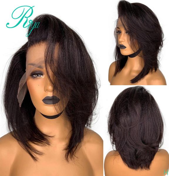 new pixie 150 short cut bob blunt yaki lace front simulation human hair wigs for black women preplucked kinky straight synthetic 1179796, Black;brown
